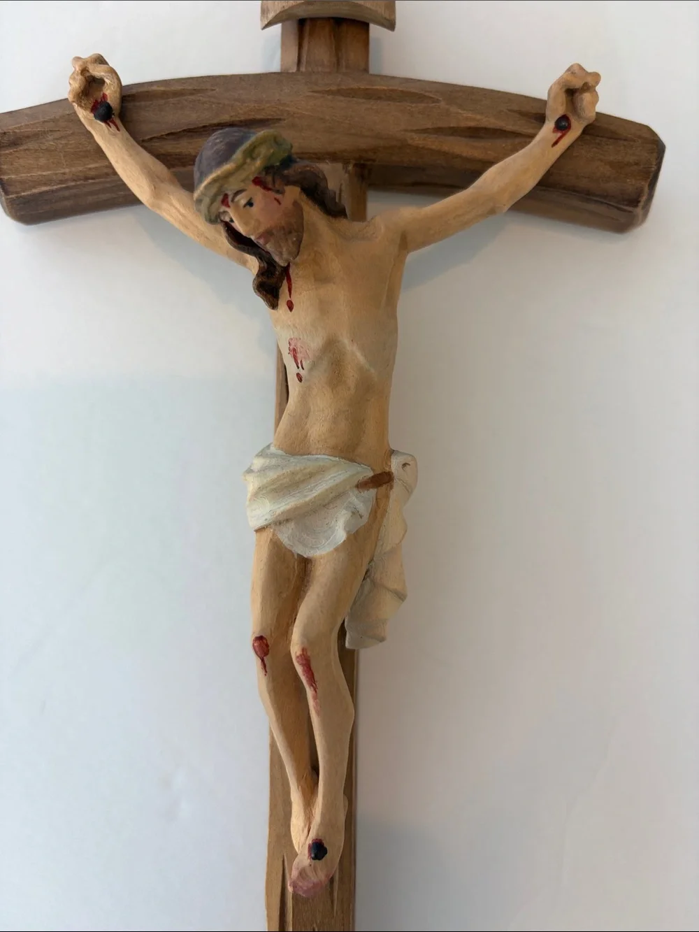 Wooden Wall Crucifix with Painted Christ Figure - 11.5”x5.5”
